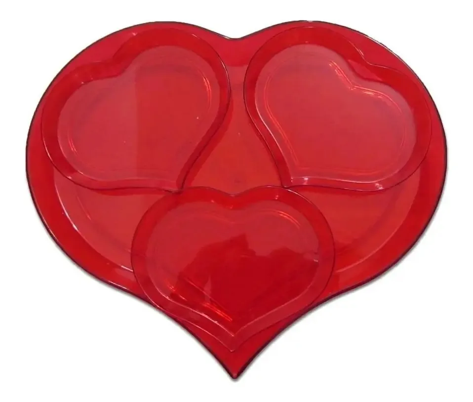 Kit 4 Pratos Coração Vermelho Transparente Lsc Toys