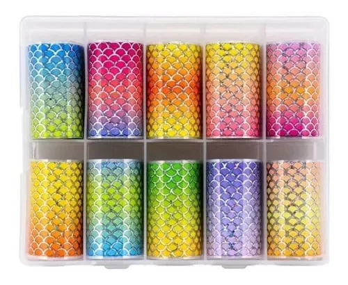 10 Rolos Nail Foil Unhas Decoracao Porcelana Gel Uv Adesivo Sereia