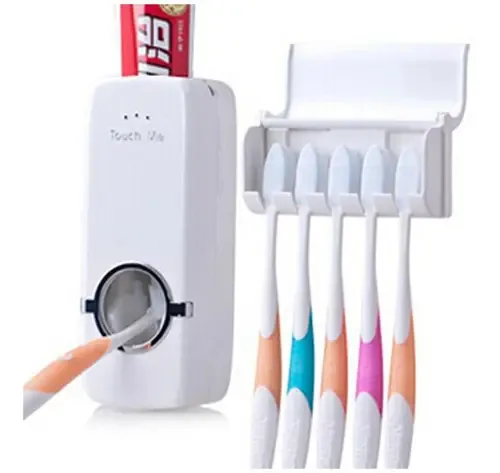 Dispenser Automático Pasta Dentes Suporte Escovas Banheiro Cor Branco