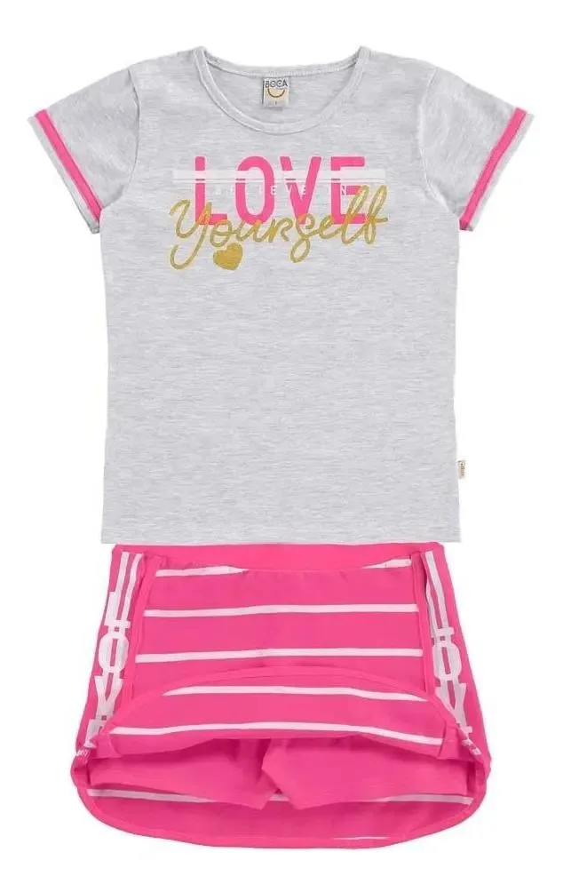 Conjunto Infantil Blusa Meia Malha E Saia Shorts Cottom Tamanho 10