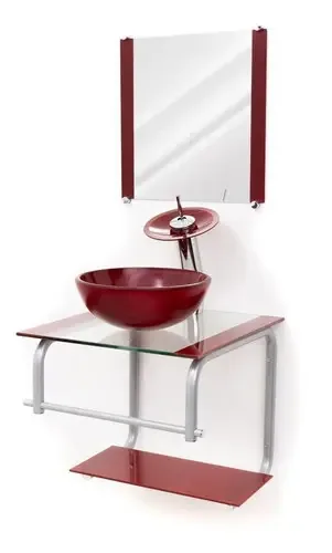 Gabinete De Vidro 40cm Com Cuba Para Banheiros - Havaí Vinho
