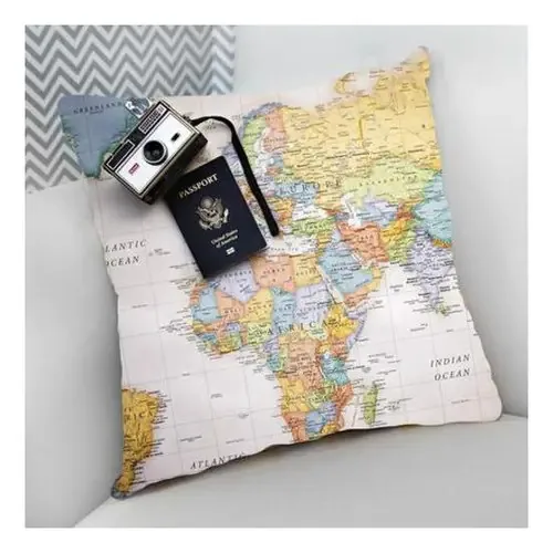 Almofada Decorativa 25 X 25 Cm Mapas E Viagens, Mapa Mundi