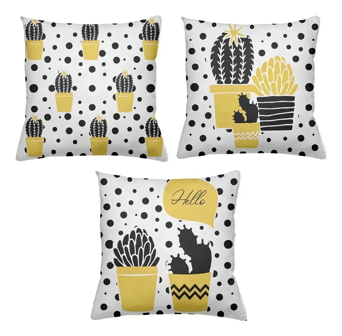 Kit 3 Almofadas Decorativas 40x40 Cacto Amarelo