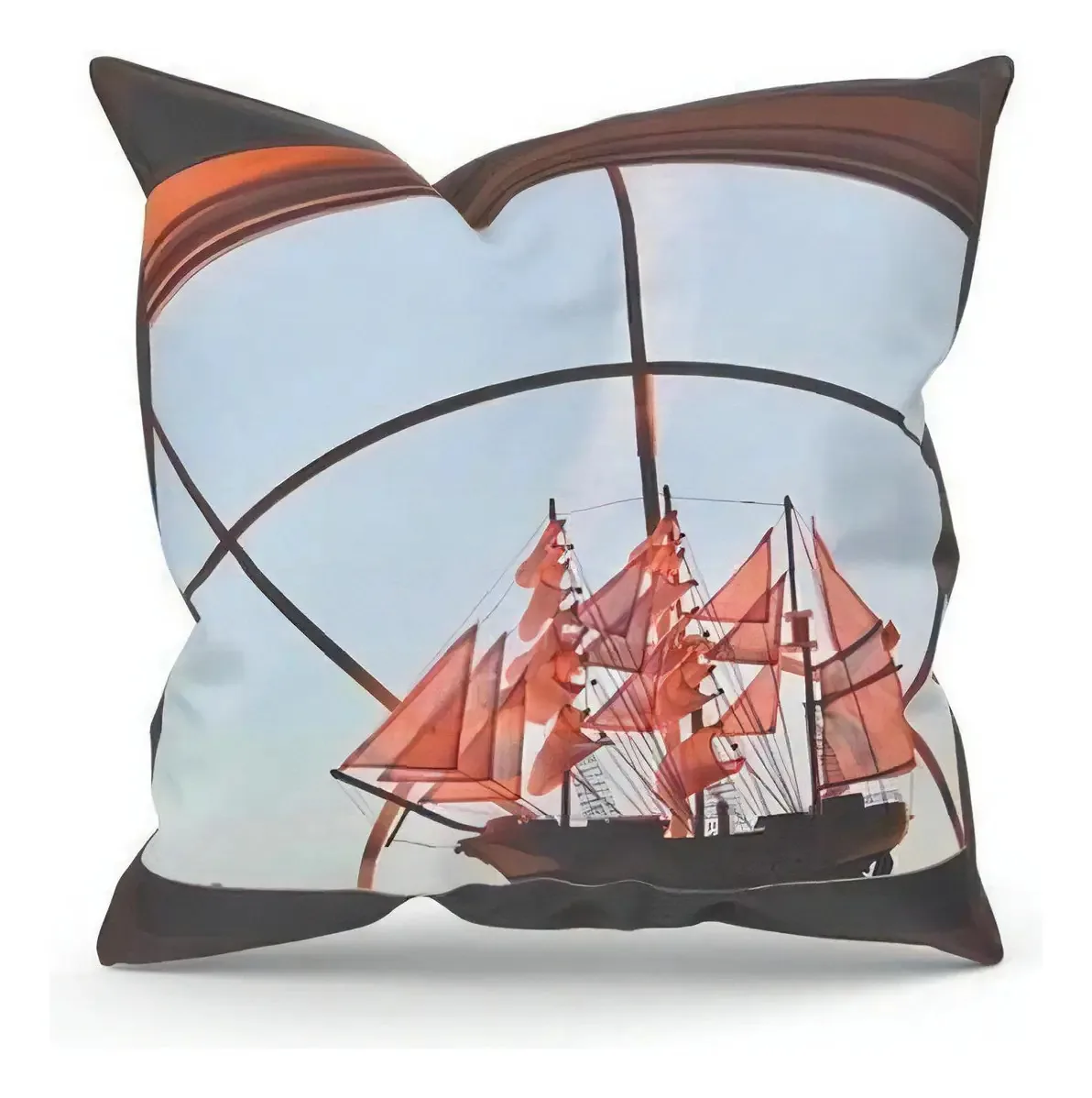 Almofada Decorativa Cheia Com Zíper 40x40 Navio Veleiro
