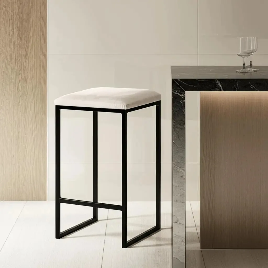 Banqueta Billie Base Preta Suede Cappuccino - Gran Belo