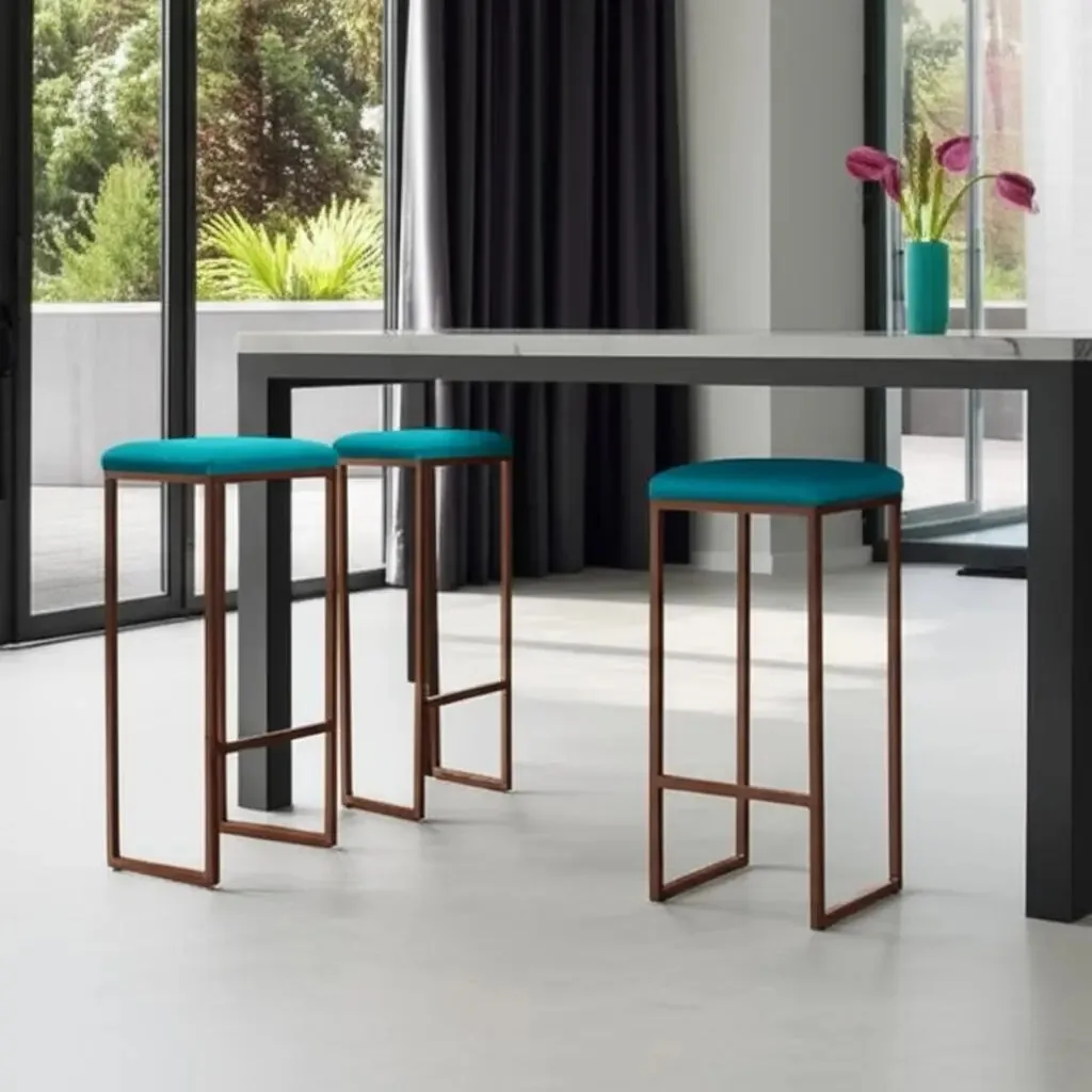Banqueta Billie Base Bronze Suede Azul Claro - Gran Belo