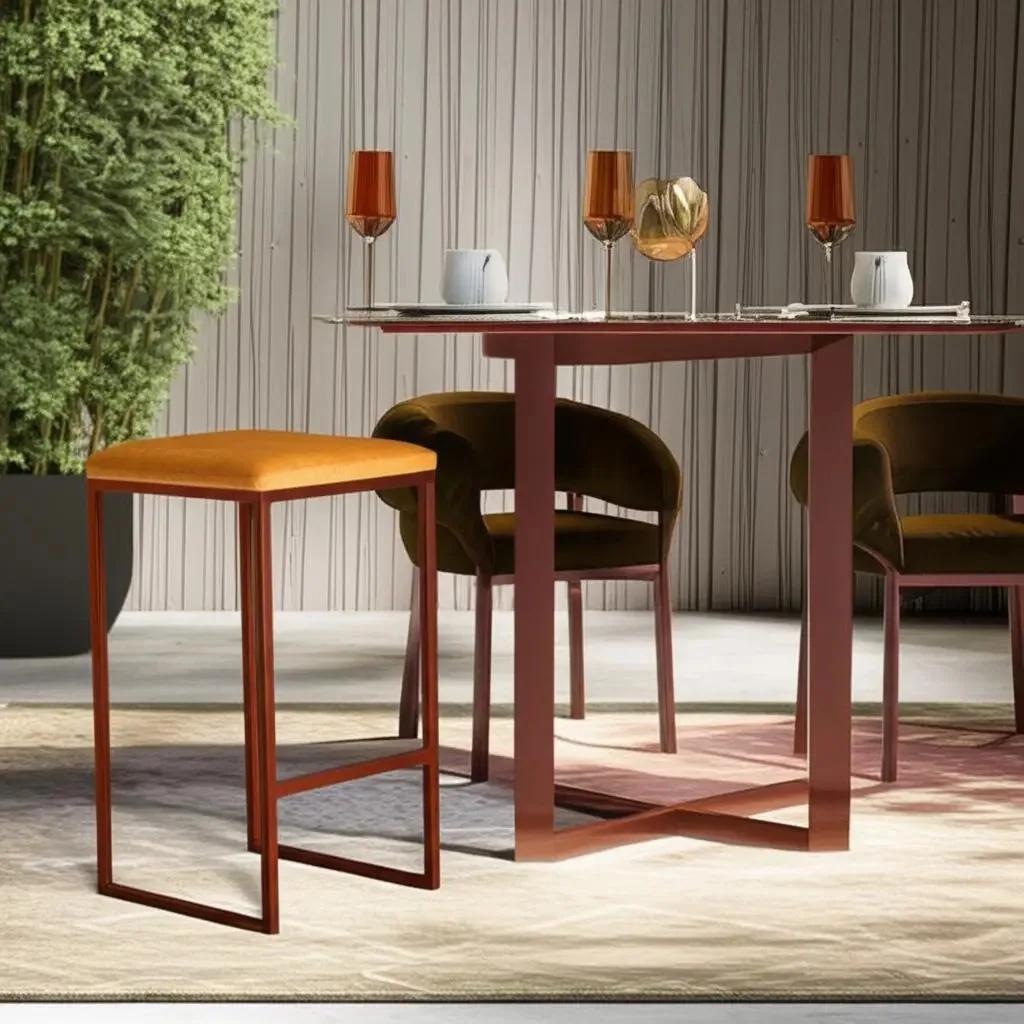 Banqueta Billie Base Bronze Suede Mostarda - Gran Belo