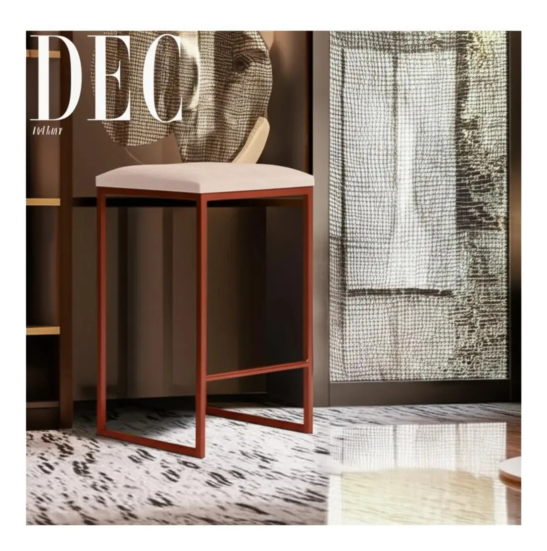 Banqueta Billie Base Bronze Veludo Bege - Gran Belo