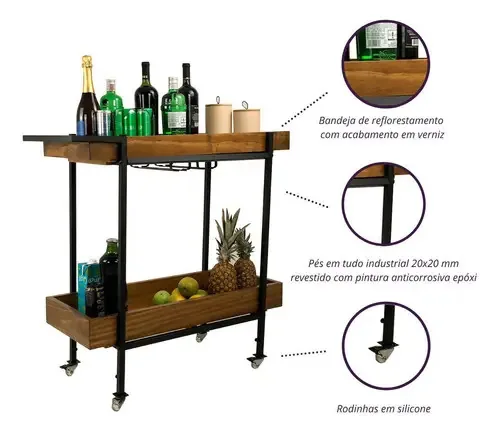 Adega Carrinho Para Bebidas - Estilo Industrial