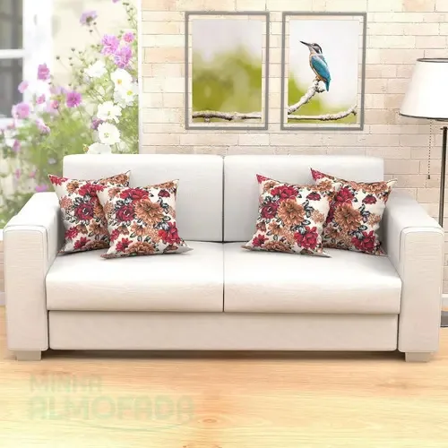 Kit Almofadas Decorativas Para Sala Floral Palha Vermelho