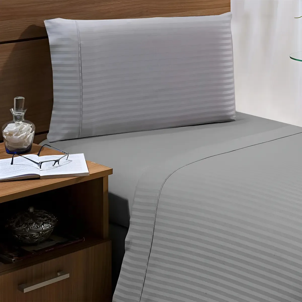 Jogo Cama Stripe 300 F Solteiro Cinza Claro/unico