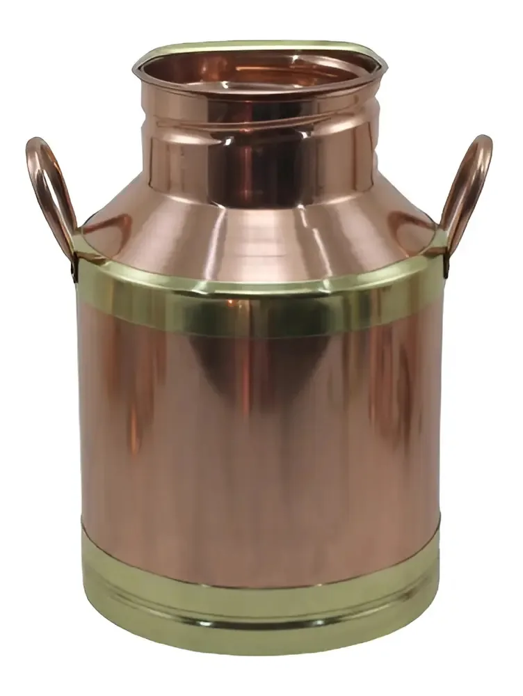 Leiteira Metal Arte Cobre Puro 17cm Tampa Alças Latão Rosa