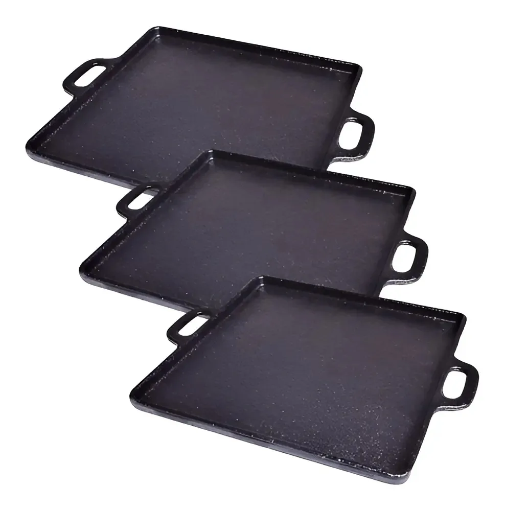 Kit 3 Chapas Quadradas de Ferro Fundido com Alça 30x30cm
