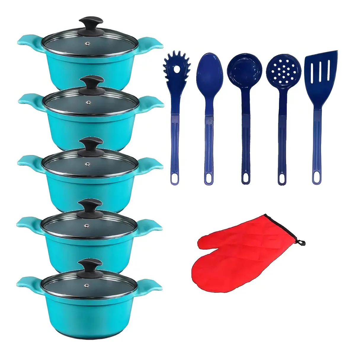 Jogo Panelas Azul Cerâmica Talher Azul Javali Aal 16 A 24