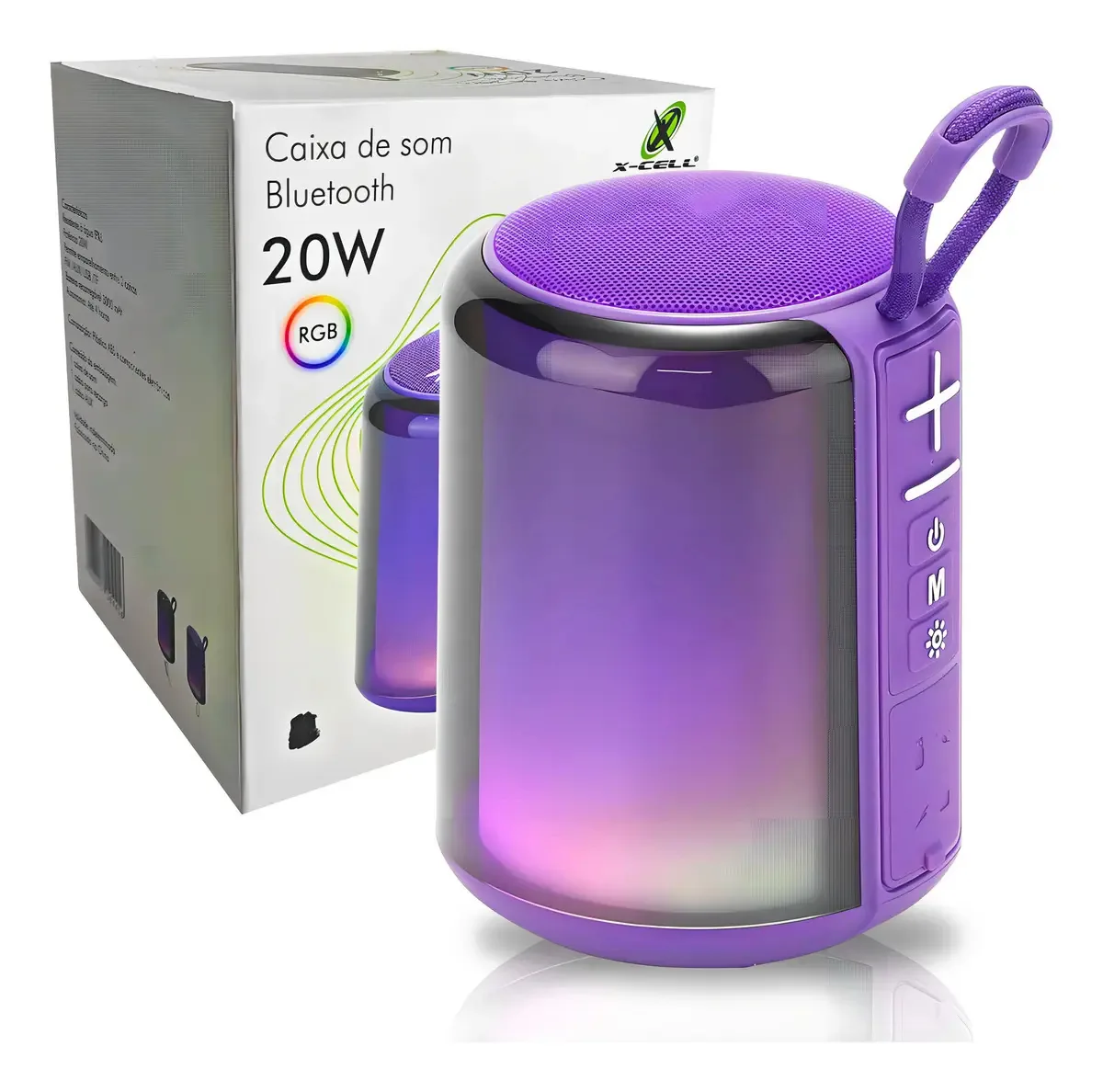 Caixa de Som Bluetooth X-Cell 2.1 Subwoofer LED 20W Púrpura