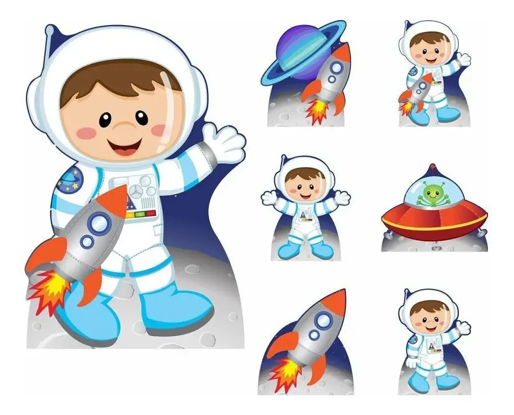 Kit Decoração De Festa Totem Display Astronauta 7 Peças