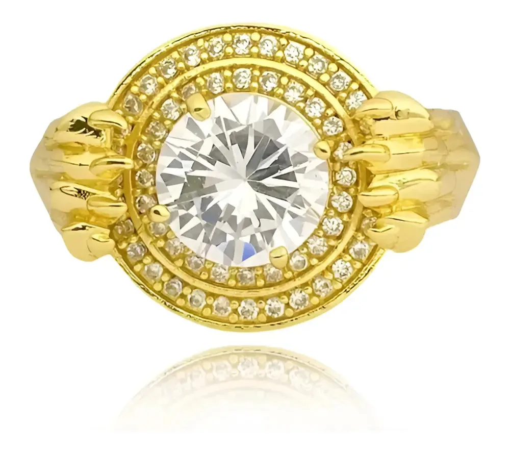 Anel Masculino Mercadão do Ouro Cravejado Zircônia Banho 18k Dourado Tam 24