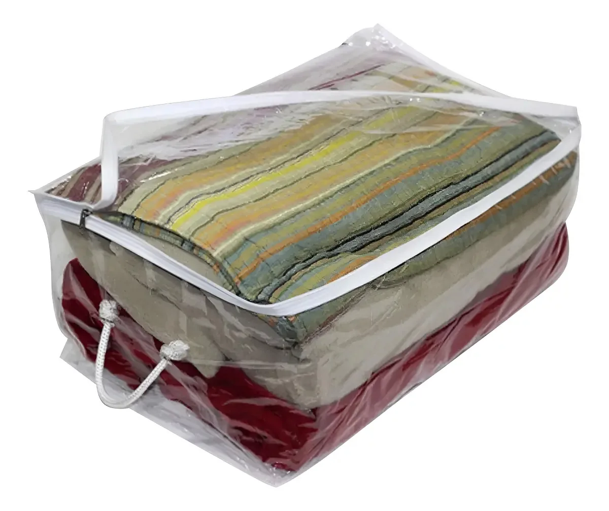 1 Organizadores Transparente Multiuso Com Alça Roupa Cama