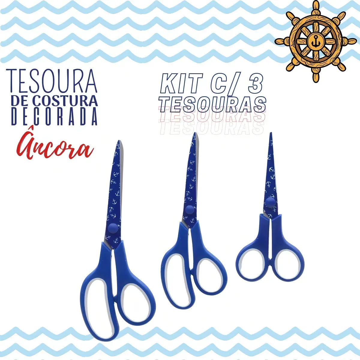 Tesoura De Costura Decorada Ancora Kit C/ 03 - Nybc