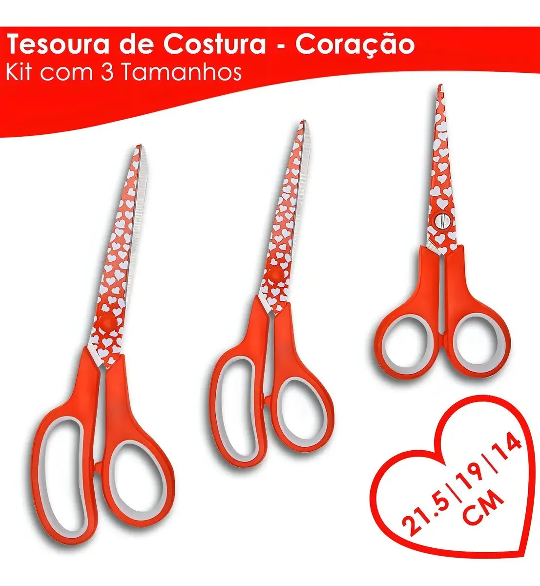 Kit 3 Tesouras Decoradas para Costura Loja Nybc Aço Inox Coração