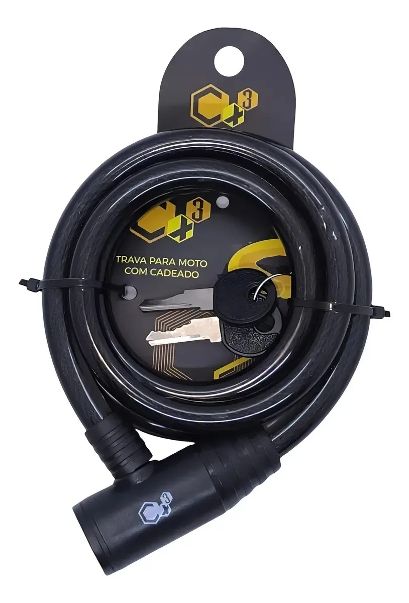 Trava Cadeado CX3 Aço Revestido 12mm 1,2m com Chaves para Motos e Bicicletas