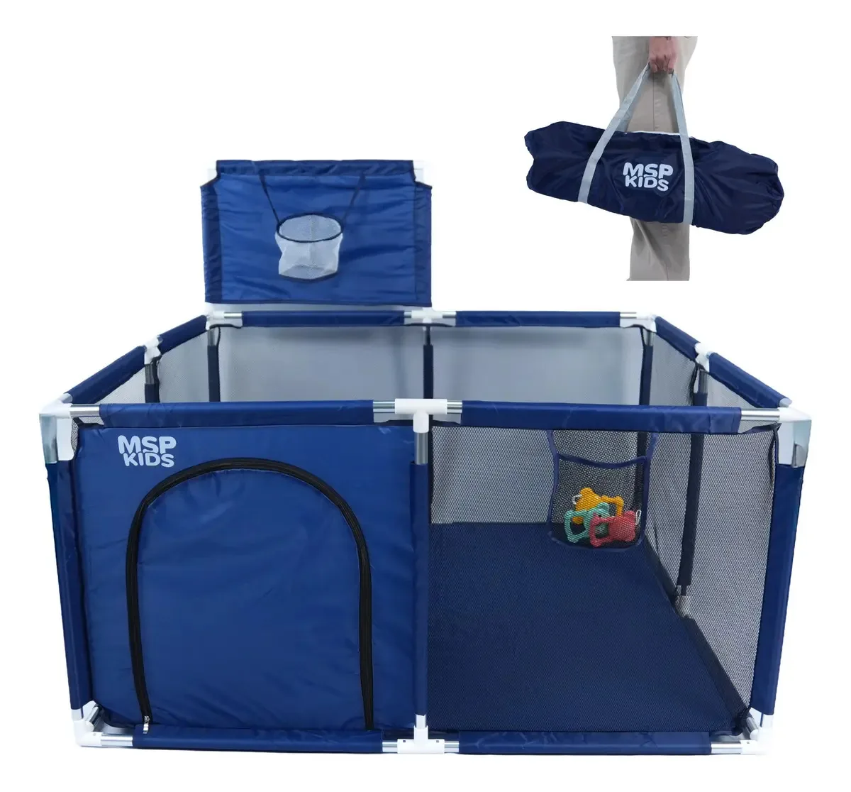 Cercadinho Chiqueirinho Infantil Com Cesta Quadrado Cor Azul