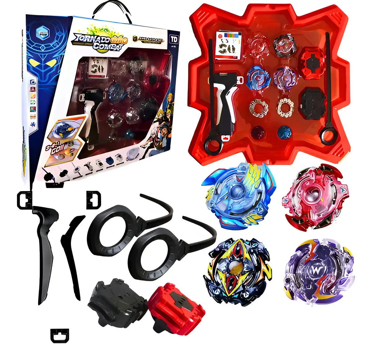 Kit Beyblade Burst Tornado 2 Peões 2 Lançadores Arena Azul