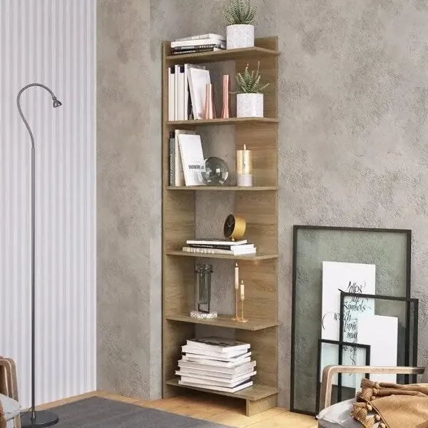 Estante Para Livros Com 6 Prateleiras Completa Móveis Ji Cor Oak