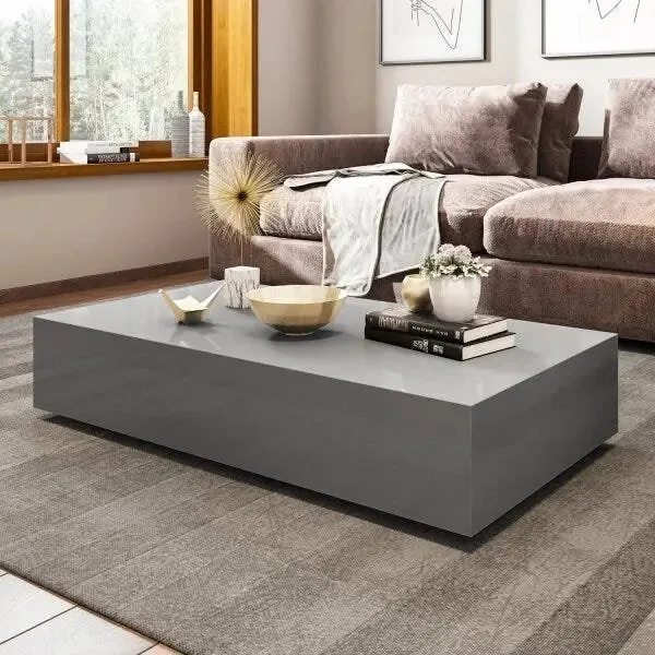 Mesa De Centro Retangular Uvim Cinza Bjwt