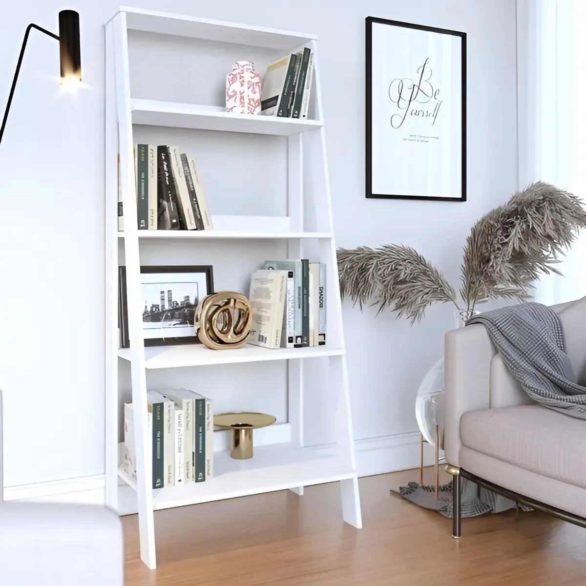 Estante Para Livros Escada 4 Prateleiras Tok Yescasa Jb Cor Branco/Neve