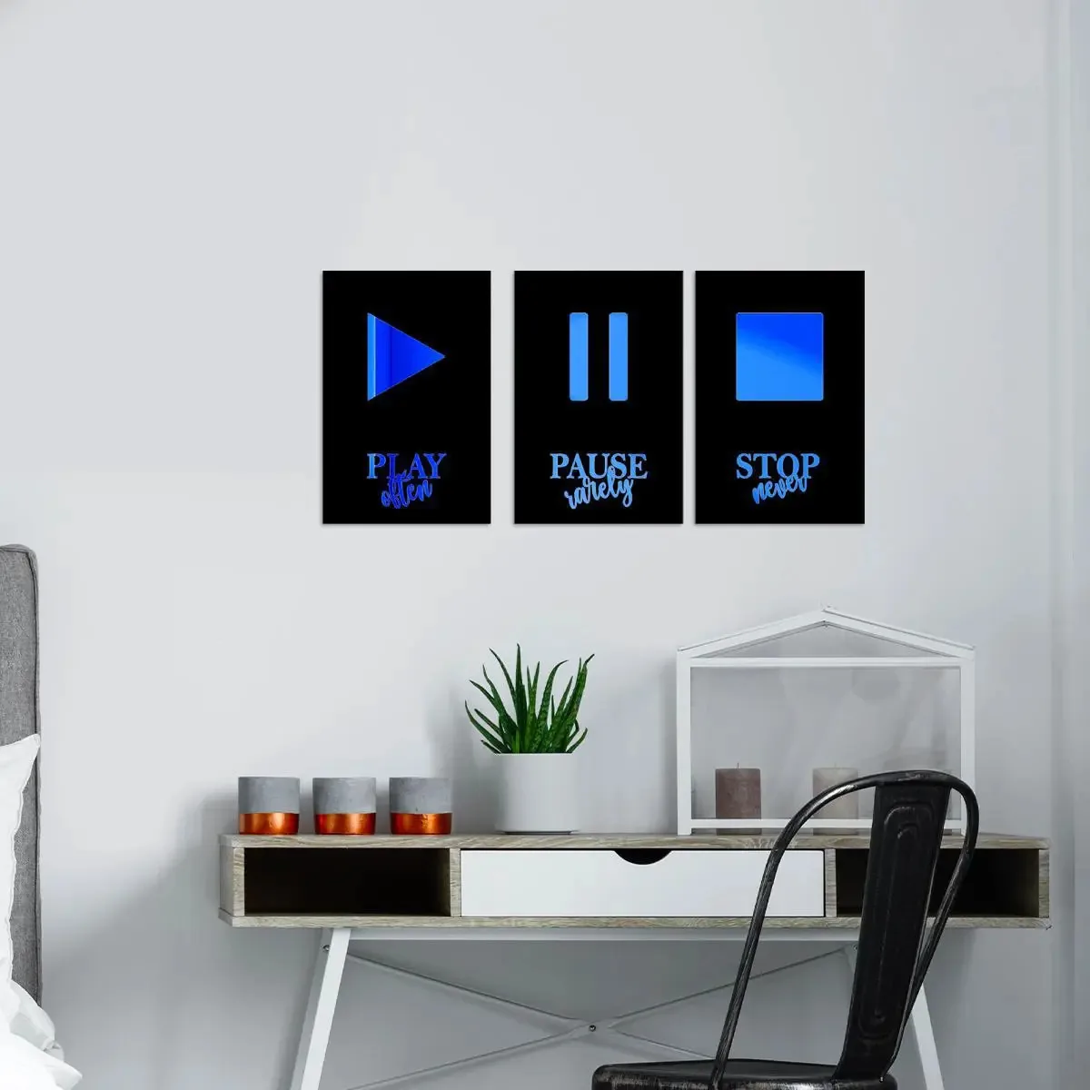 Kit Quadros Decorativos Espelhados Music Azul