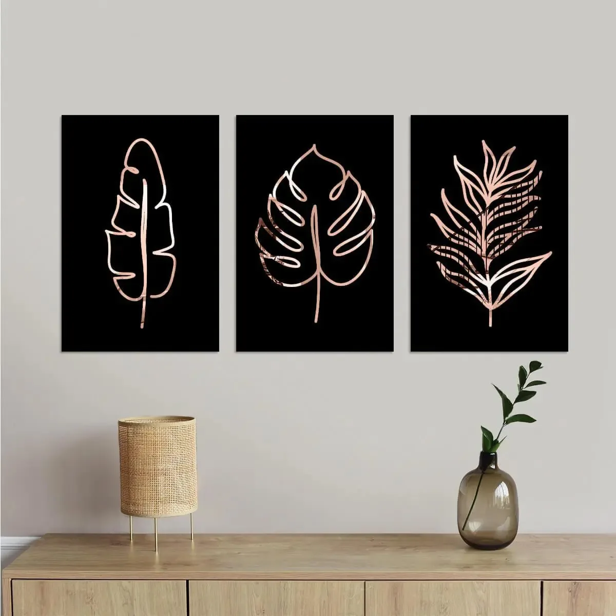 Kit Quadros Decorativos Folhagens Bronze
