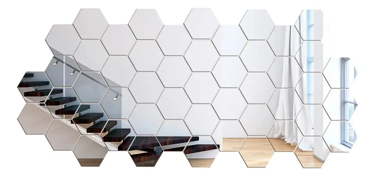 Kit 50 Espelhos Decorativos Colmeia De Hexágonos Moldura espelho prata