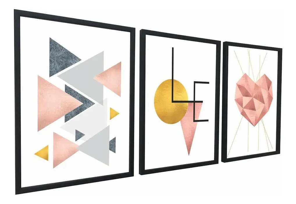 Conjunto Quadros Decorativos Geométrico Minimalista Quarto