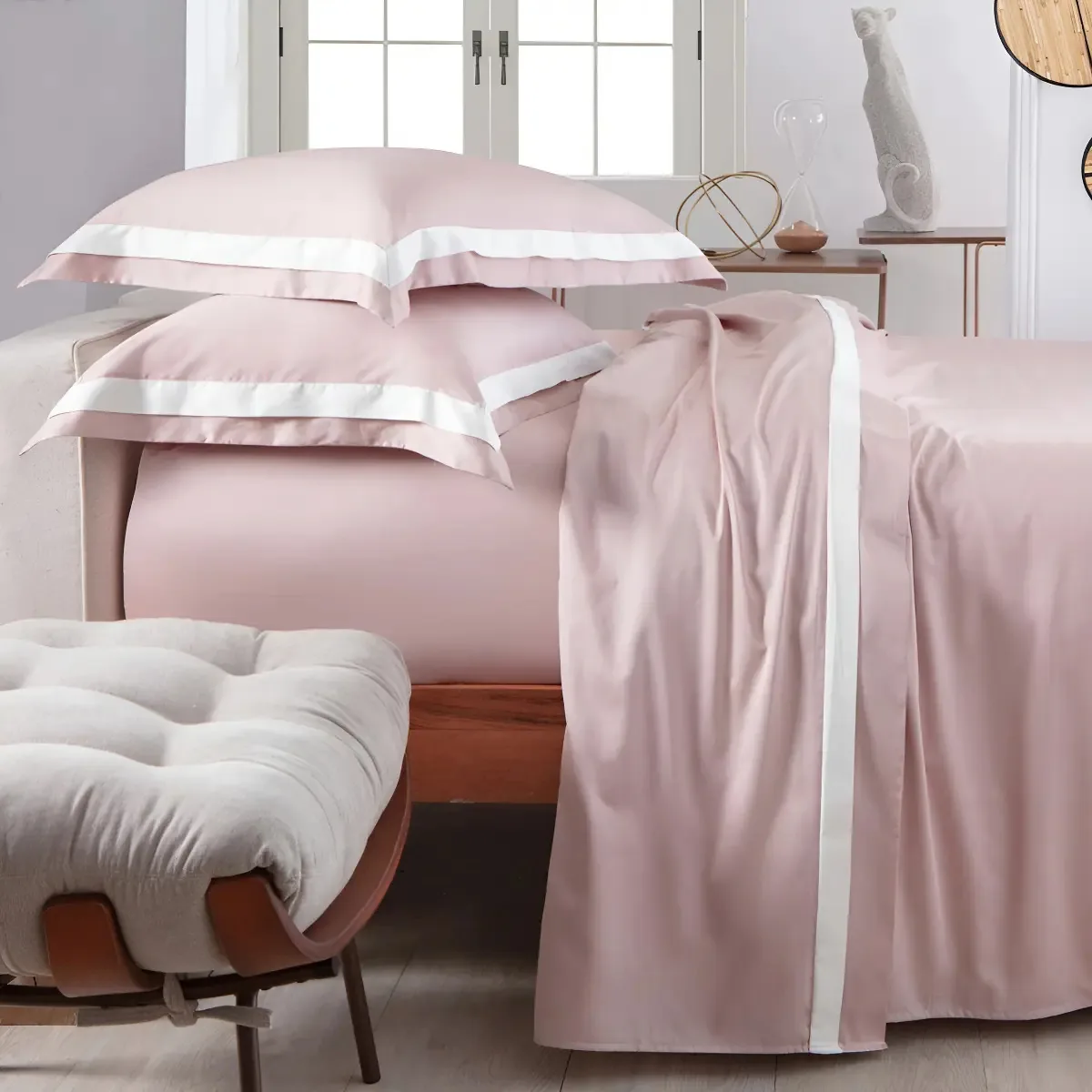 Jogo Cama Casal 300 Fios Kacyumara 4 Pç Bellágio Rosê Pérola