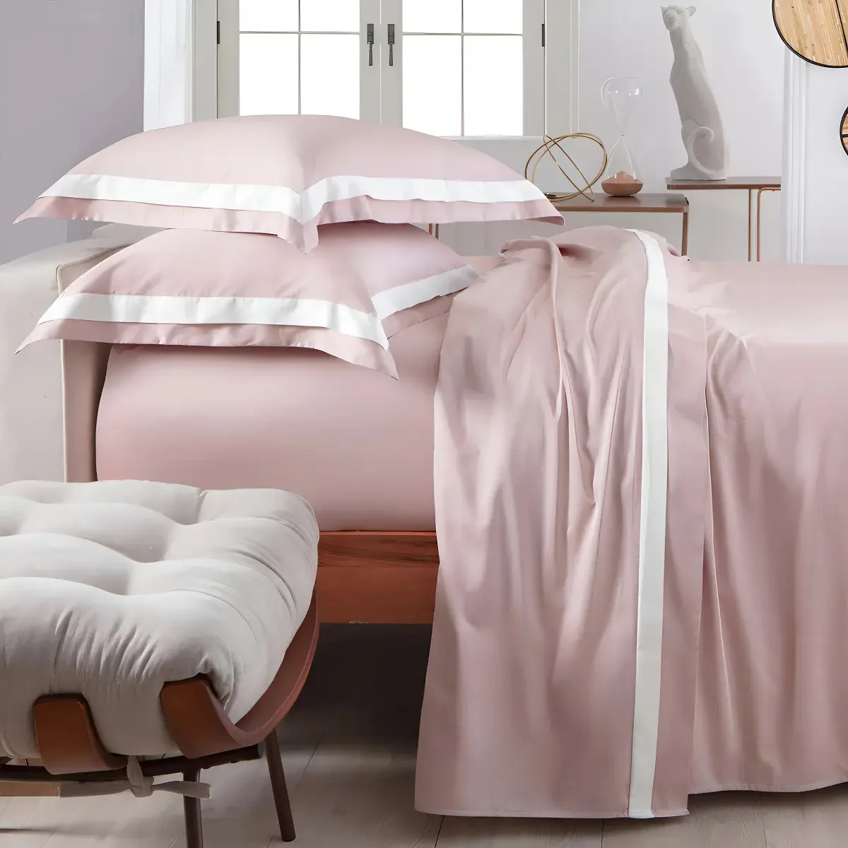 Jogo Cama King 300 Fios Kacyumara 04 Pç Bellágio Rosê Pérola