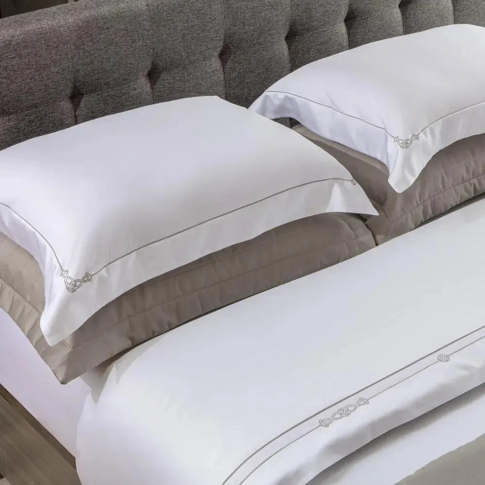 Jogo Cama King 300 Fios Kacyumara Bordado 4 Pç Lisboa Branco