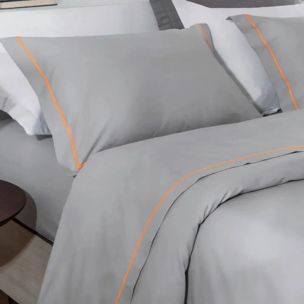 Jogo Cama Casal 200 Fios Kacyumara 3 Pç Festonê Neon Laranja Cor Jogo de cama Desenho do tecido Liso