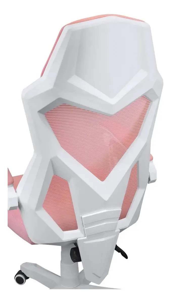 Cadeira Gamer Escritório Com Inclinação Branca Com Rosa