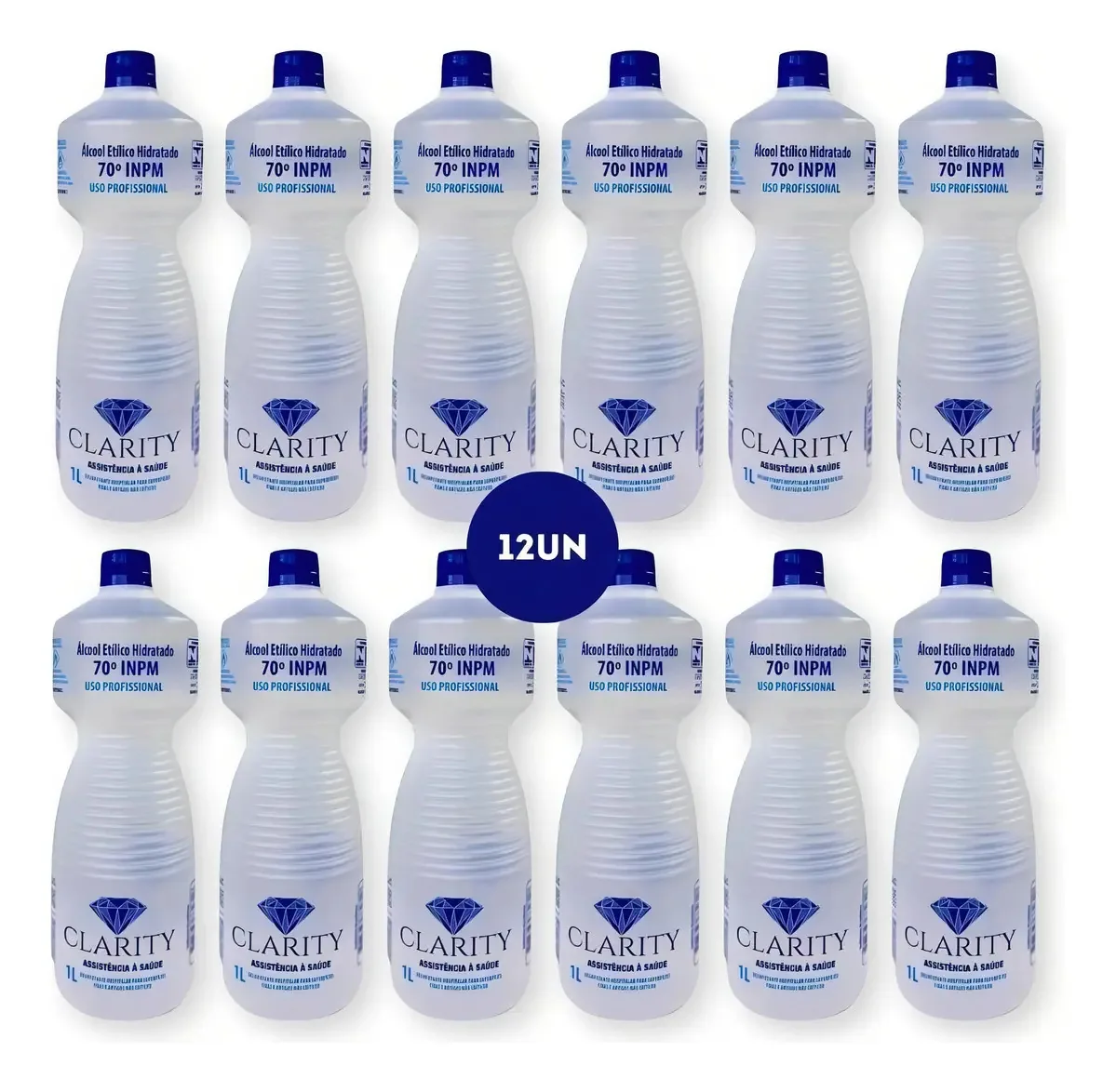 12un Álcool Etílico 1l Hidratado 70% Bactericida Clarity