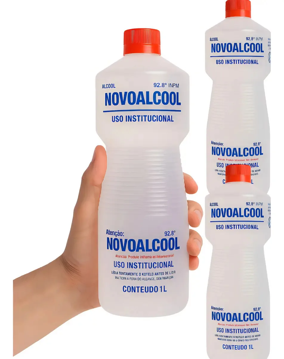 Kit 3un Álcool Etílico 1l Hidratado 92% Bactericida Multiuso
