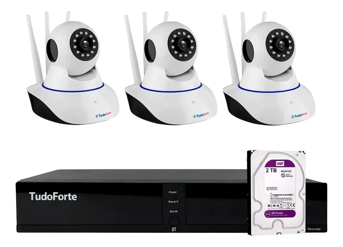 3 Câmeras Robô Ip Wifi Babá Eletronica Dvr 4 H 2tb Purple