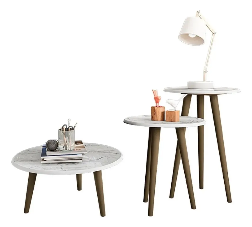Conjunto Mesa De Centro E Mesas Laterais Brilhante Carrara