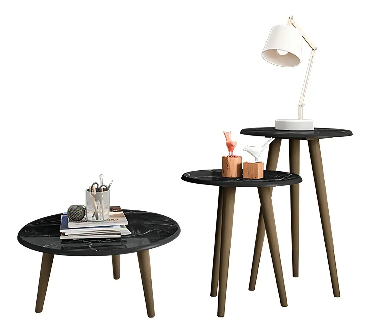 Conjunto Mesa De Centro E Mesas Laterais Brilhante Nero - Be Cor Cinza