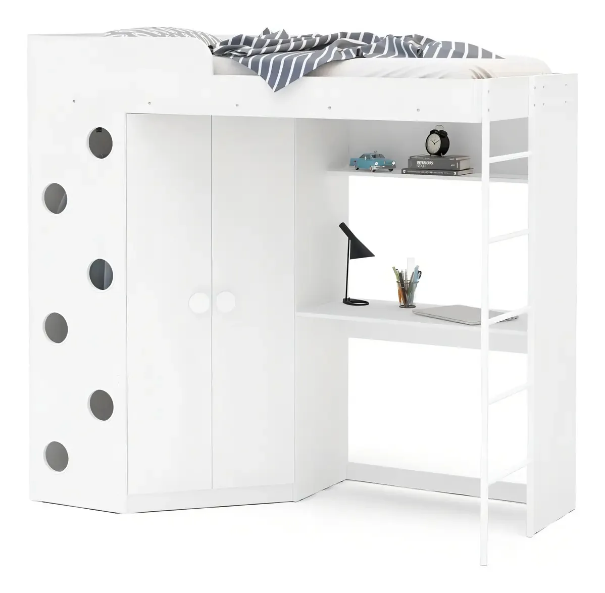 Cama Multifuncional 3 Em 1 Guarda Roupa E Escrivaninha Alago Cor Branco