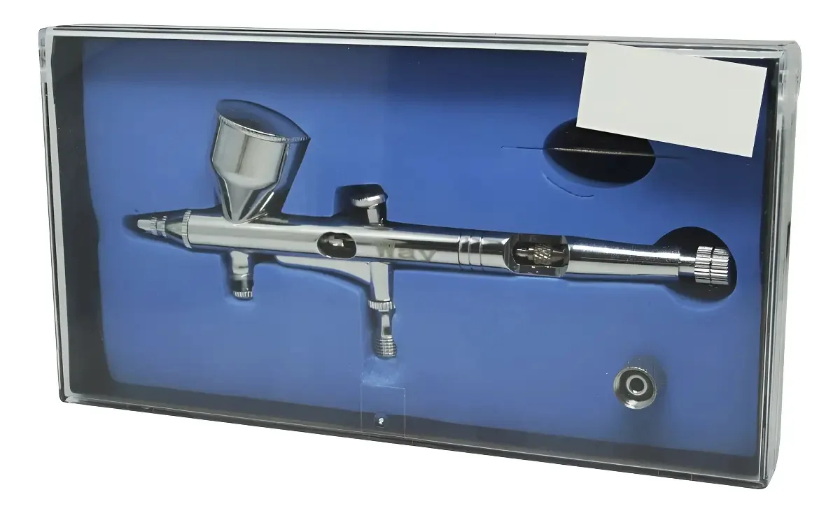 Caneta Aerográfica Pistola Dupla Ação 9ml 0,2mm Cor Prateado