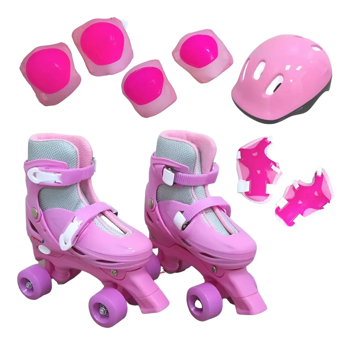 Patins 4 Rodas Importway Ajustável Infantil c/ Kit Proteção e Freio - Rosa G