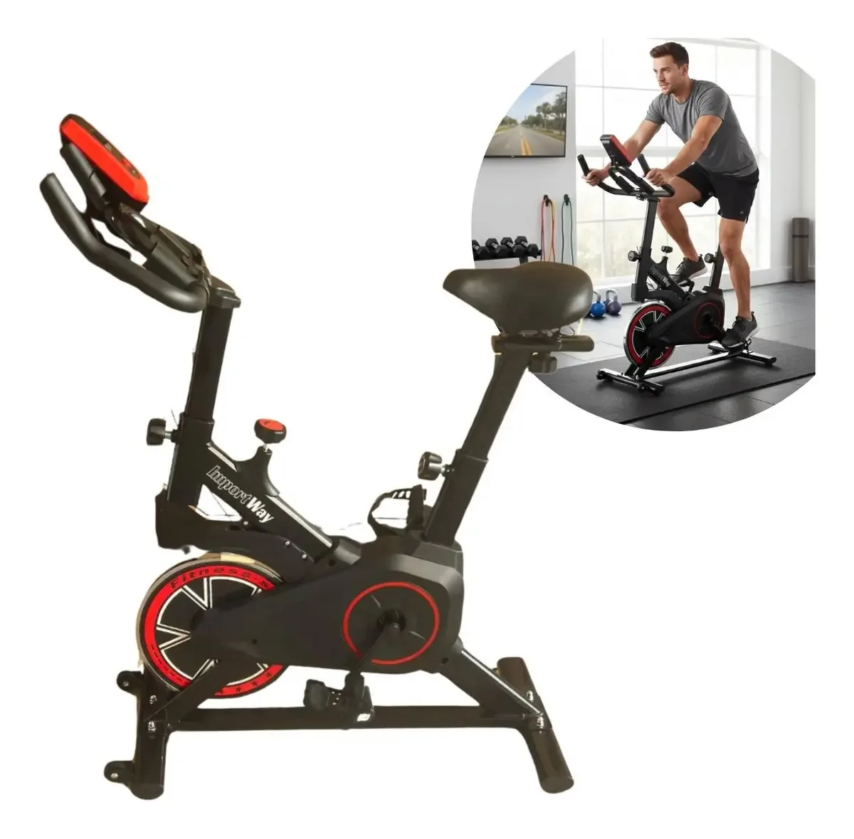 Bicicleta Ergométrica Spinning 8kg Vermelho Importway Preto