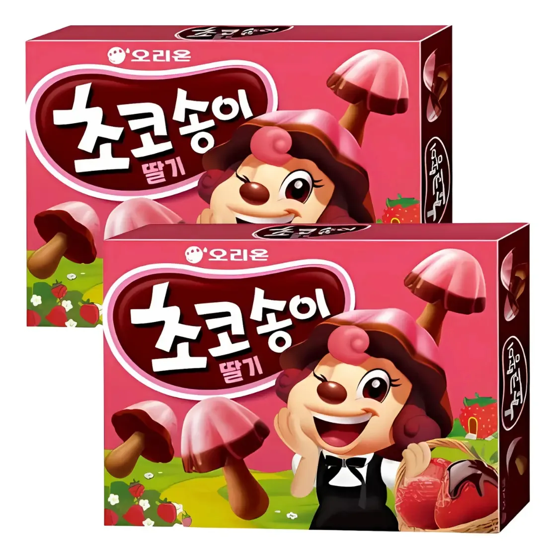 Kit 2 Biscoitos Coreano Cogumelo Chocolate Morango Orion 45g