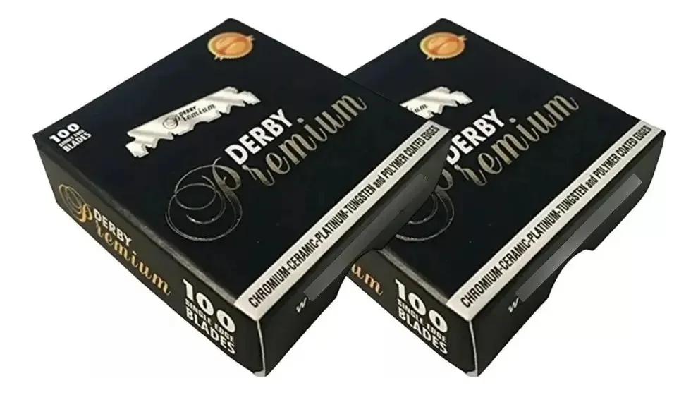200 Lâmina Barbear Derby Premium 2 Caixas Cortadas Meia